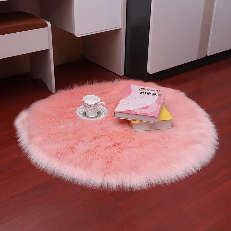 Plush Sheepskin Round Carpet – Soft Shaggy Fur Rug for Bedroom & Living Room