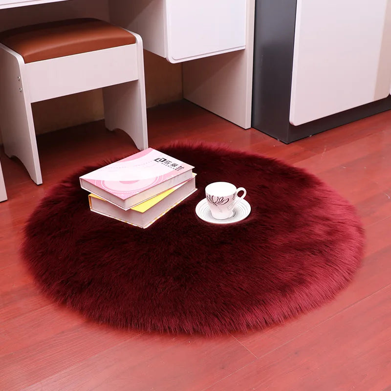 Plush Sheepskin Round Carpet – Soft Shaggy Fur Rug for Bedroom & Living Room
