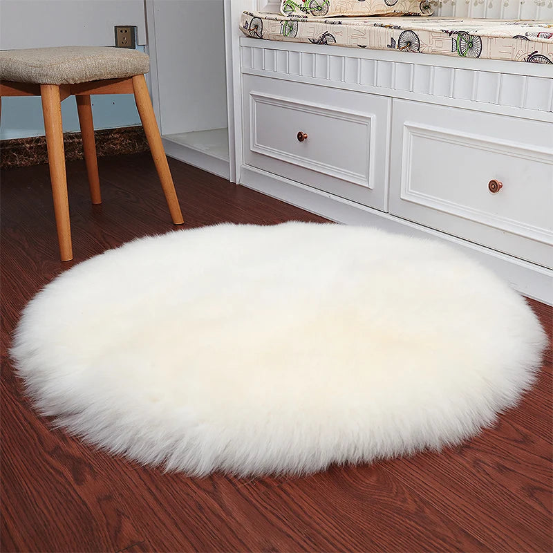Plush Sheepskin Round Carpet – Soft Shaggy Fur Rug for Bedroom & Living Room