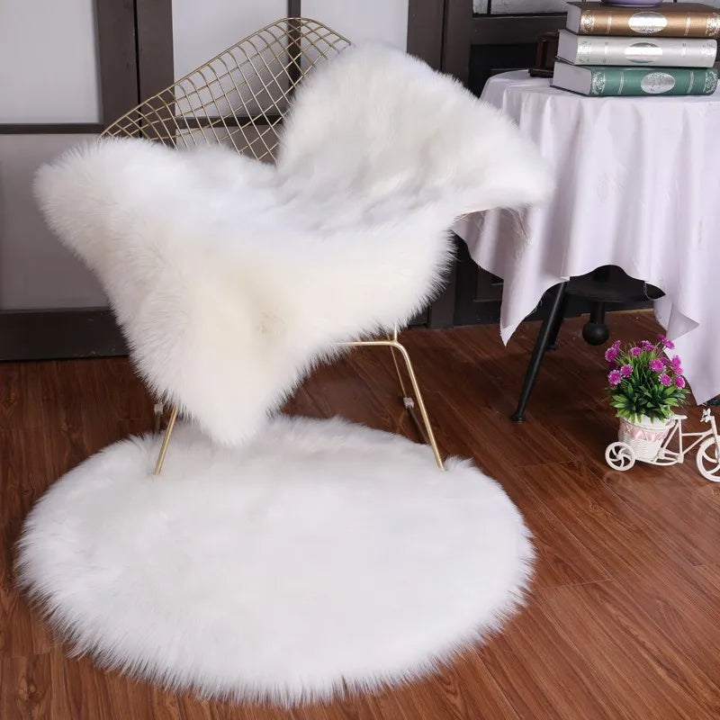 Plush Sheepskin Round Carpet – Soft Shaggy Fur Rug for Bedroom & Living Room
