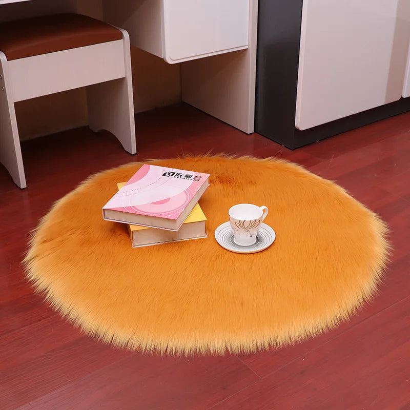 Plush Sheepskin Round Carpet – Soft Shaggy Fur Rug for Bedroom & Living Room
