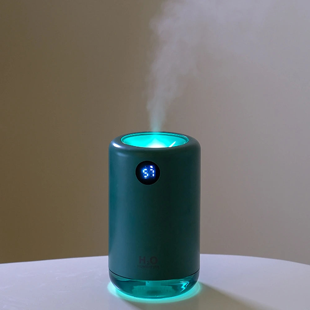 Wireless Ultrasonic Air Humidifier – 500ml Portable Aroma Diffuser with LED Battery Display