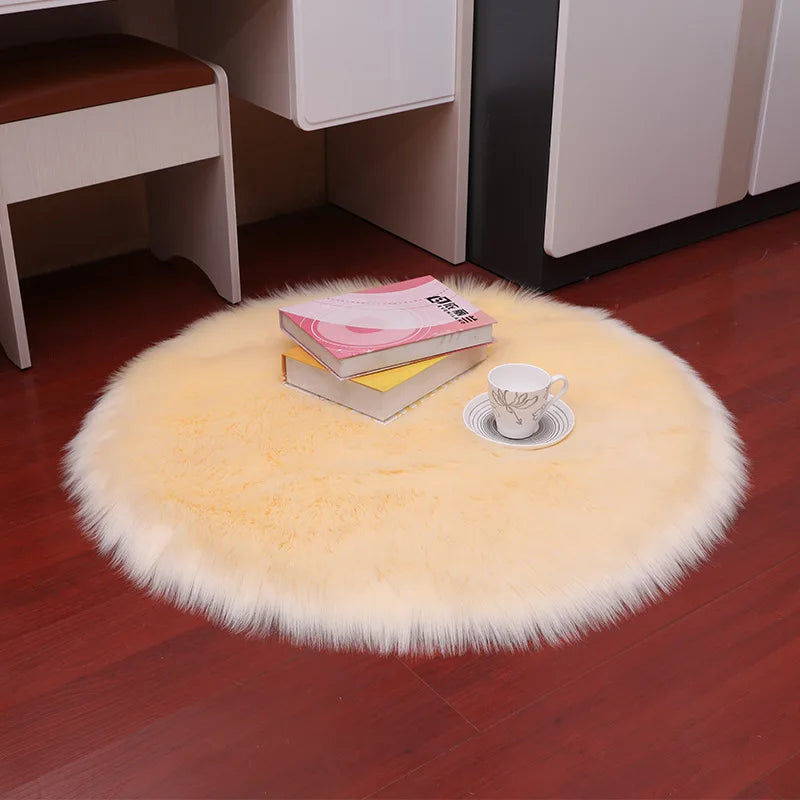 Plush Sheepskin Round Carpet – Soft Shaggy Fur Rug for Bedroom & Living Room