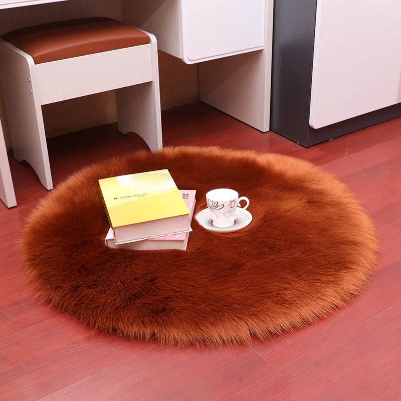 Plush Sheepskin Round Carpet – Soft Shaggy Fur Rug for Bedroom & Living Room