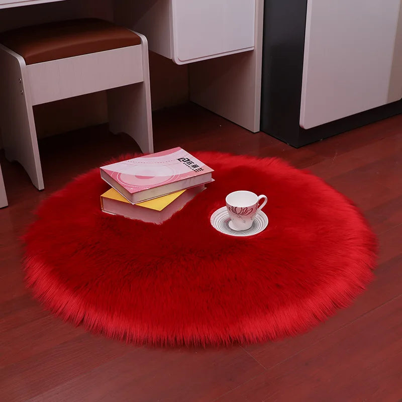 Plush Sheepskin Round Carpet – Soft Shaggy Fur Rug for Bedroom & Living Room