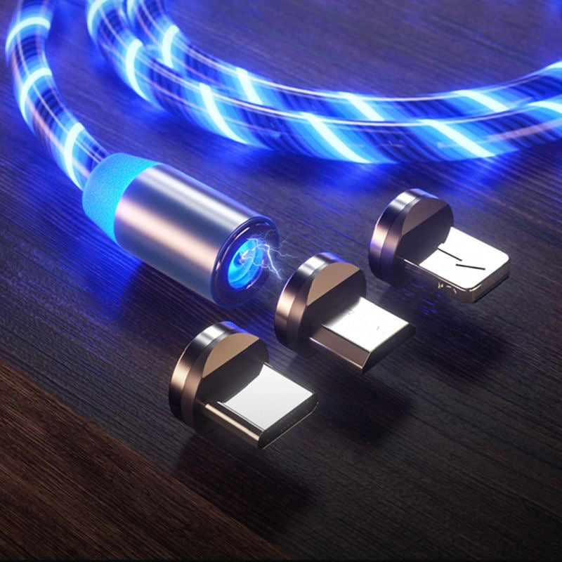 Magnetic LED Fast Charging Cable – Type-C, Lightning & Micro USB