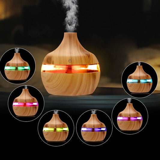 Wood Grain Ultrasonic Aroma Diffuser – 300ml Cool Mist Humidifier