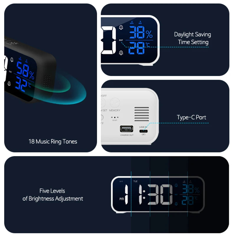 Digital Alarm Clock – Electronic Table Clock with Temperature, Humidity & Dual Alarms