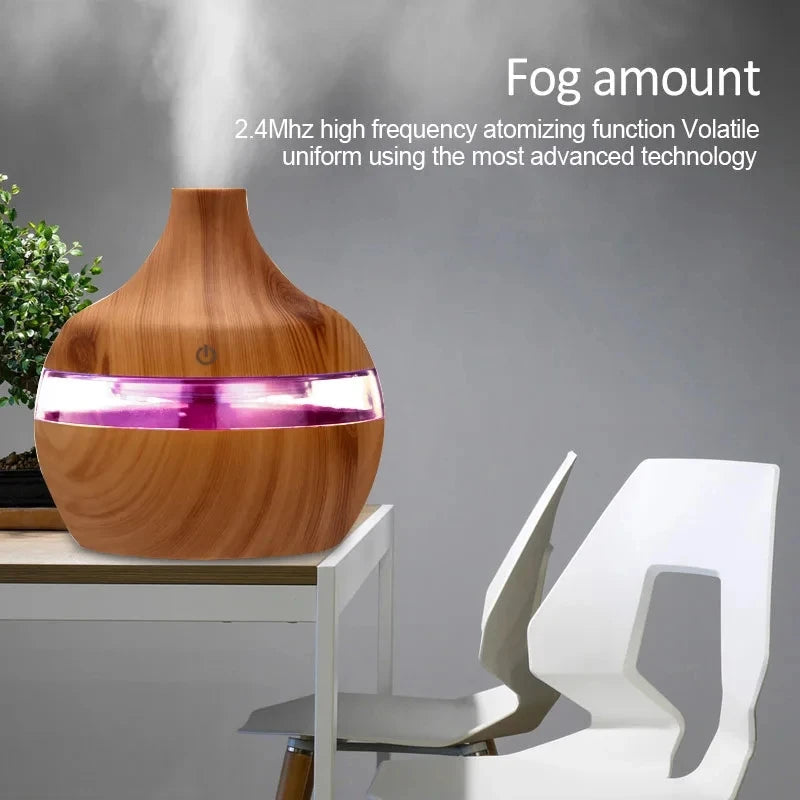 Wood Grain Ultrasonic Aroma Diffuser – 300ml Cool Mist Humidifier