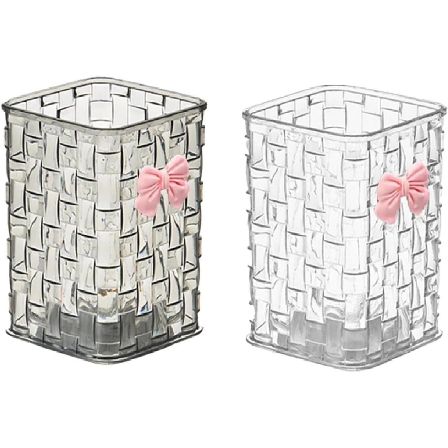 Clear Acrylic Desk Organizer with Bow – PMMA Pen Holder & Storage Basket