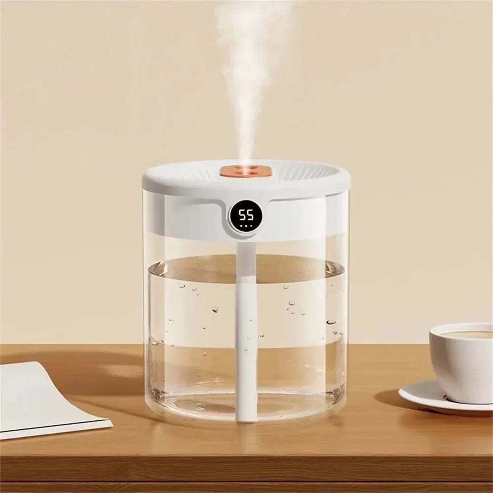 Dual Spray Humidifier – 2L Quiet USB Air Diffuser with LED Digital Display & Night Light