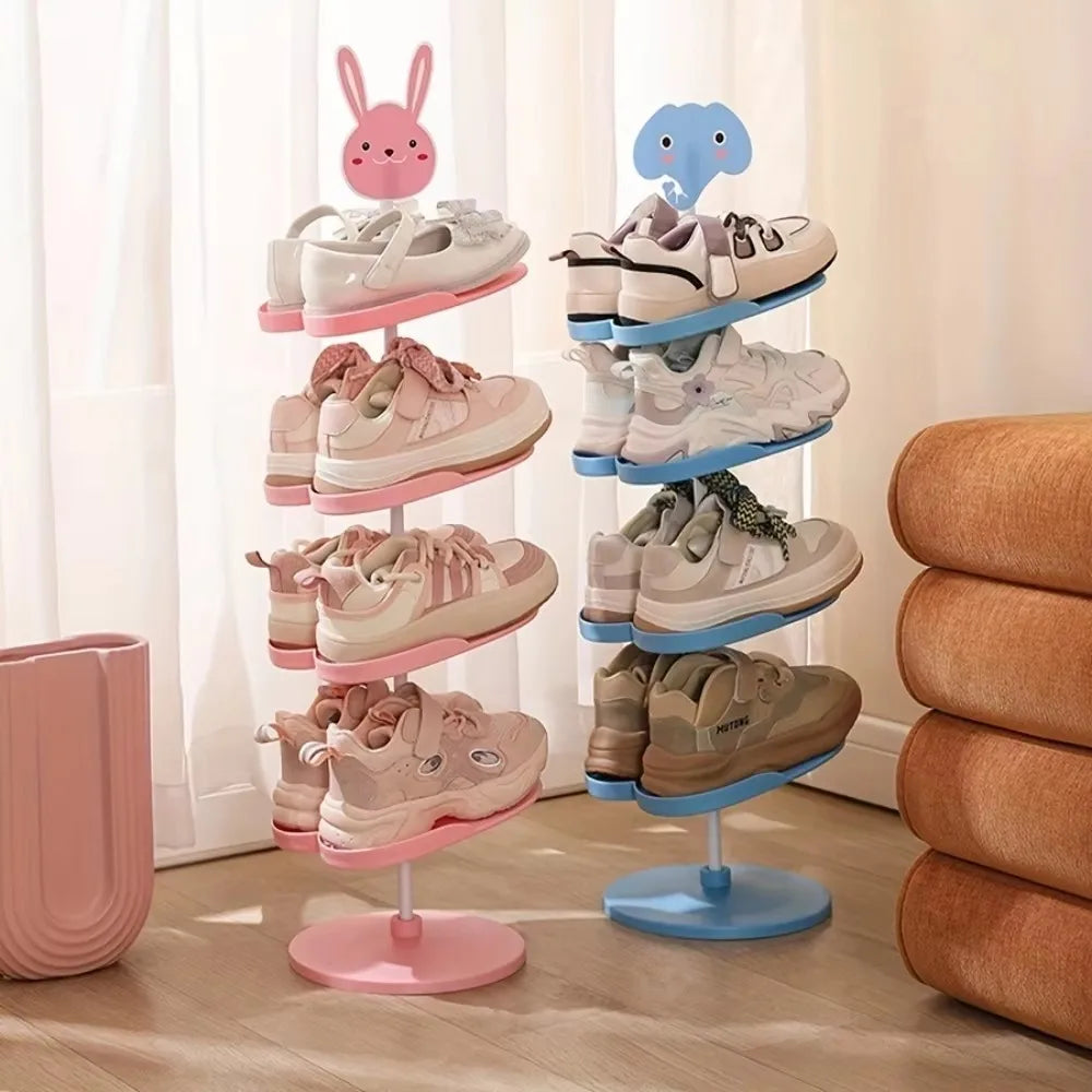 Multi-Layer Rotating Shoe Rack – Cute Cartoon Animal Adjustable Shoe Organizer