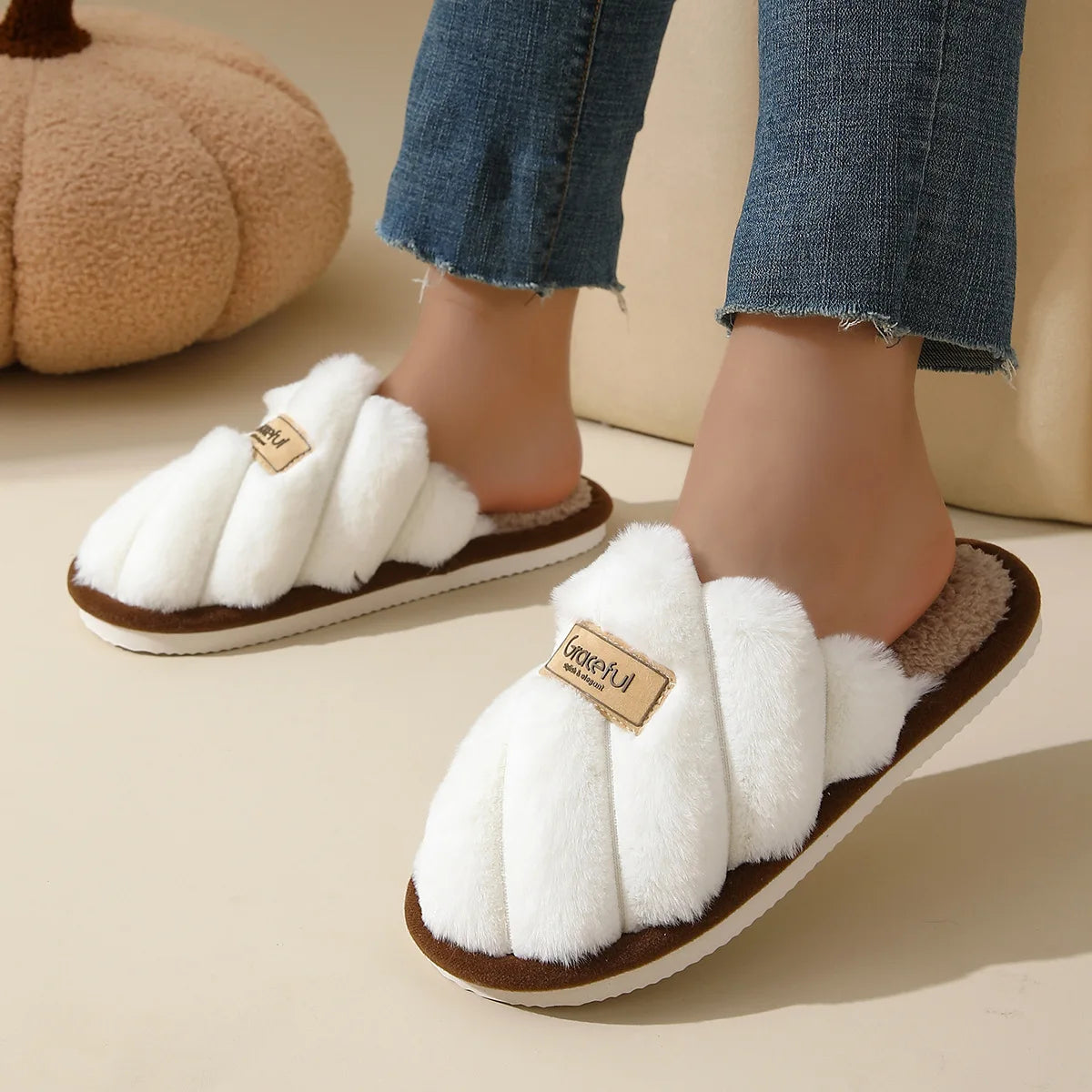 Winter Warm Plush Indoor Slippers – Non-Slip Soft Comfort Home Shoes