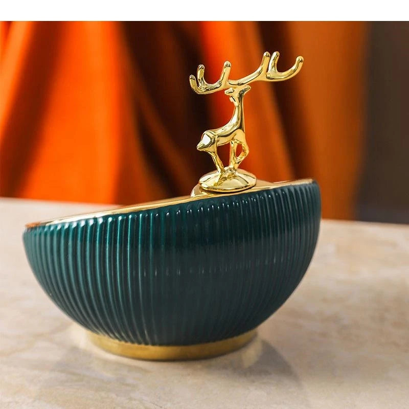 Gilded Deer Decorative Bowl