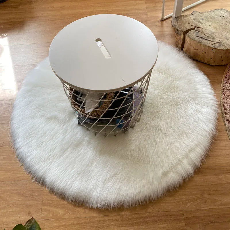 Round Shaggy Faux Sheepskin Rug – Soft Fluffy Plush Carpet for Bedroom & Living Room