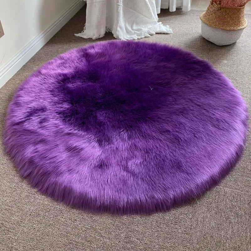 Round Shaggy Faux Sheepskin Rug – Soft Fluffy Plush Carpet for Bedroom & Living Room