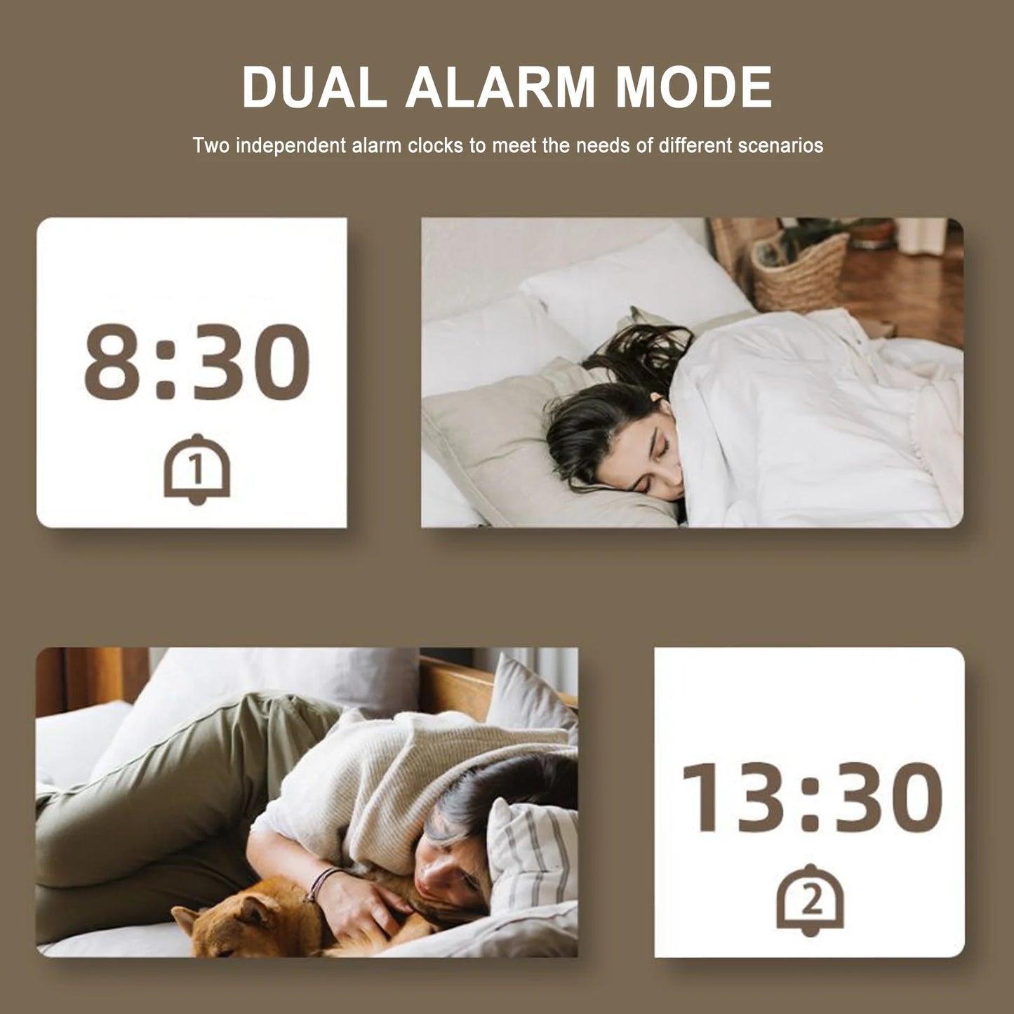 LED Digital Wooden Desk Alarm Clock – Modern Time, Temperature & Brightness Adjustment (USB/AAA Powered)