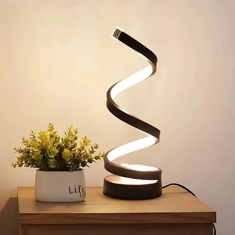 Modern Spiral LED Table Lamp – Dimmable Bedside & Desk Light