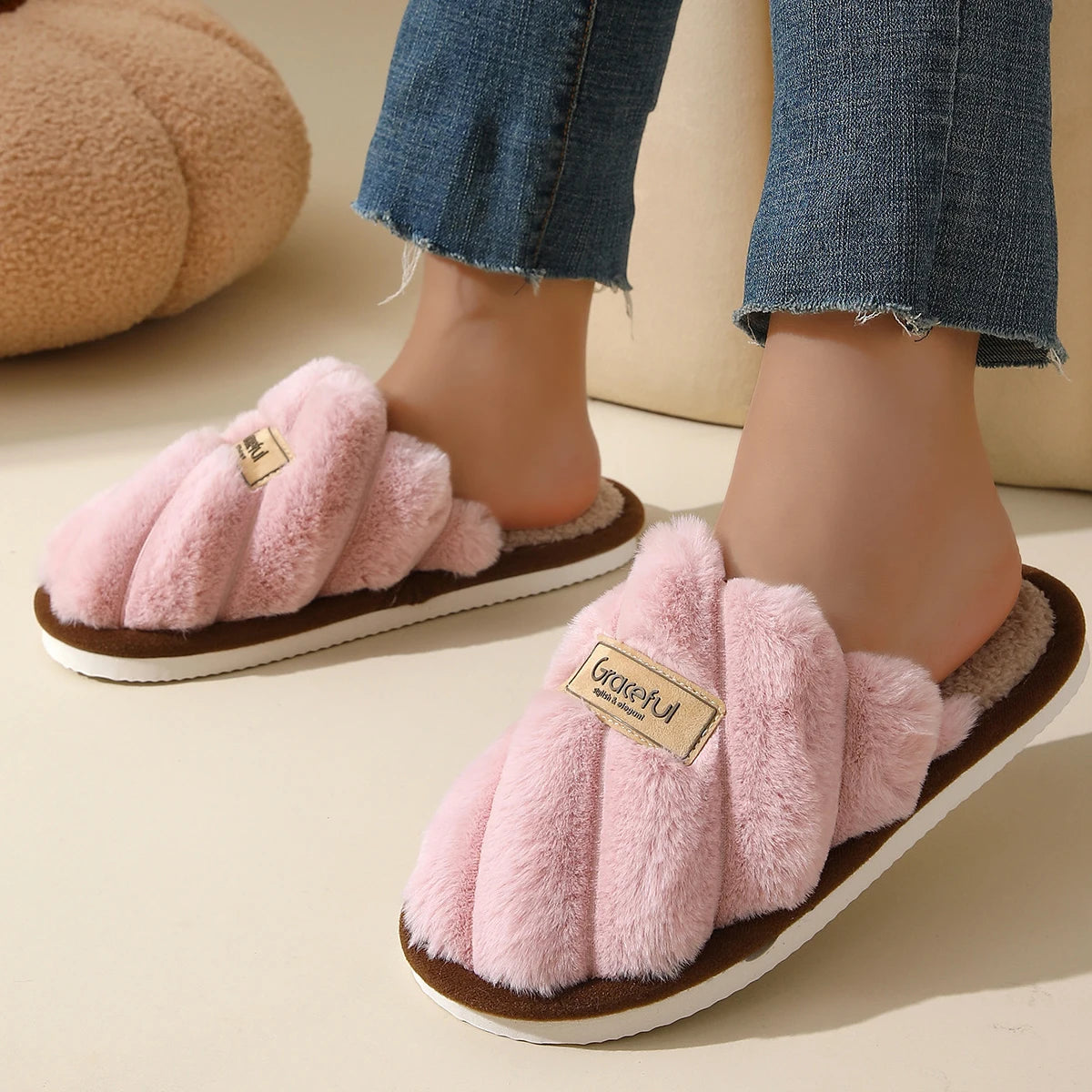 Winter Warm Plush Indoor Slippers – Non-Slip Soft Comfort Home Shoes