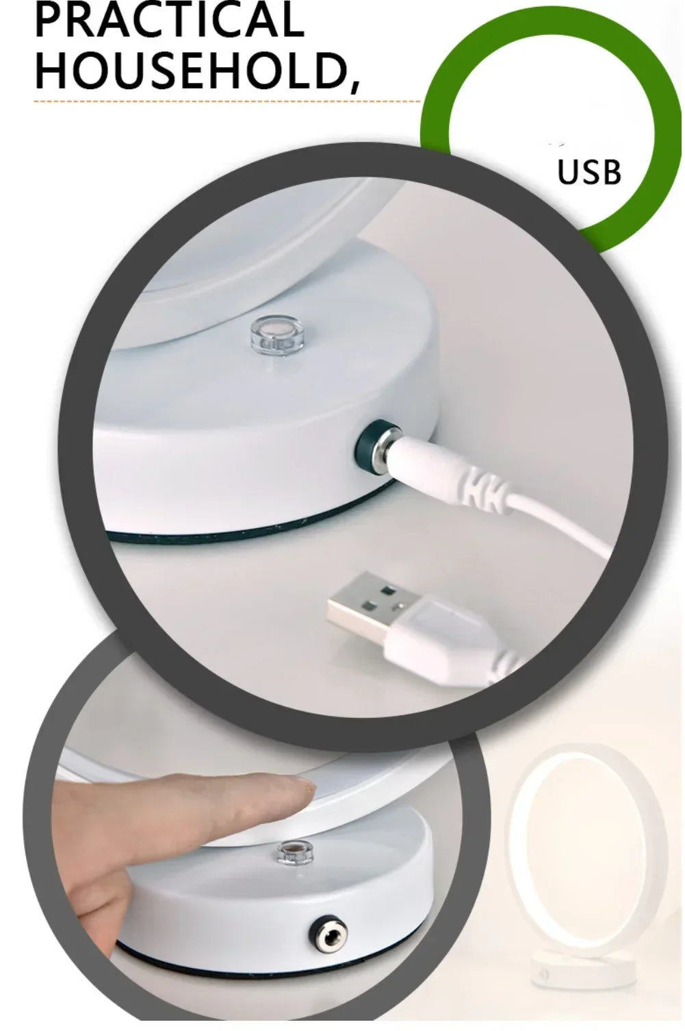 20cm LED Ring Table Lamp – Dimmable Circular Night Light