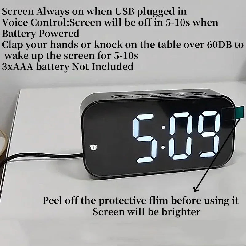 Voice Control LED Digital Alarm Clock