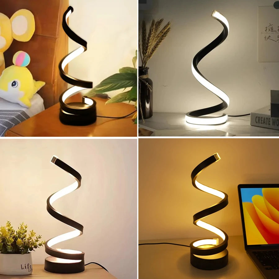 Modern Spiral LED Table Lamp – Dimmable Bedside & Desk Light