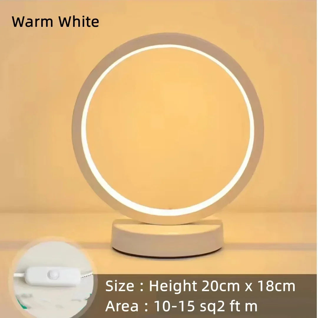 20cm LED Ring Table Lamp – Dimmable Circular Night Light