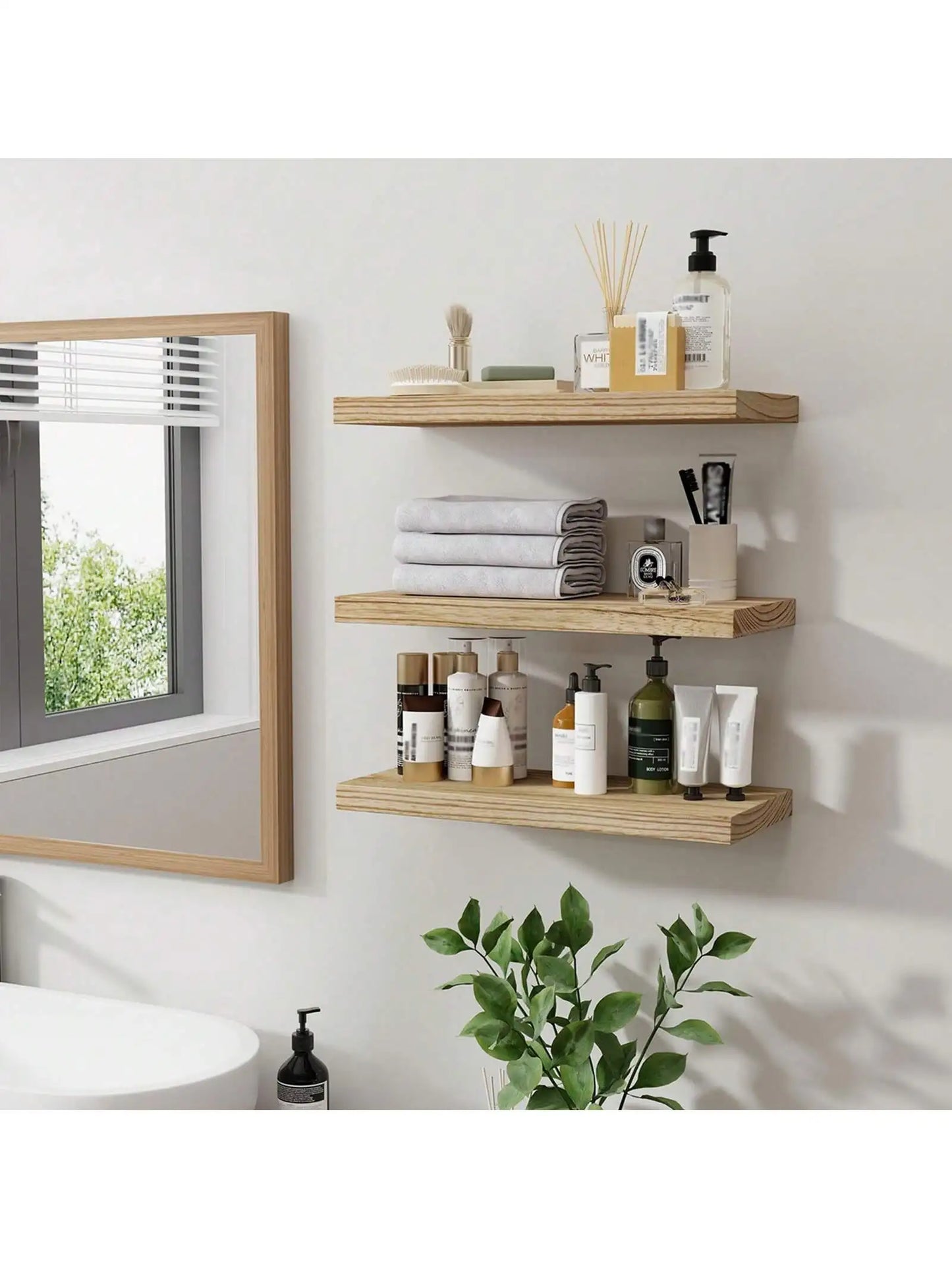 Rustic Wooden Floating Wall Shelf