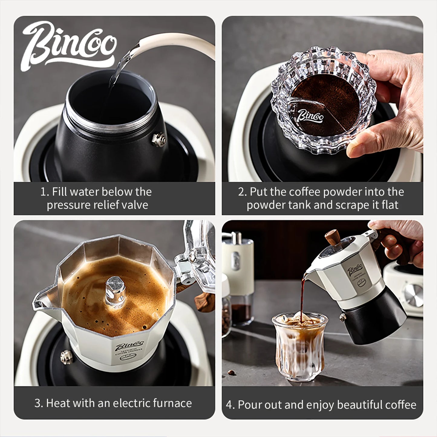 Bincoo Dual Valve Moka Pot Set with Heater