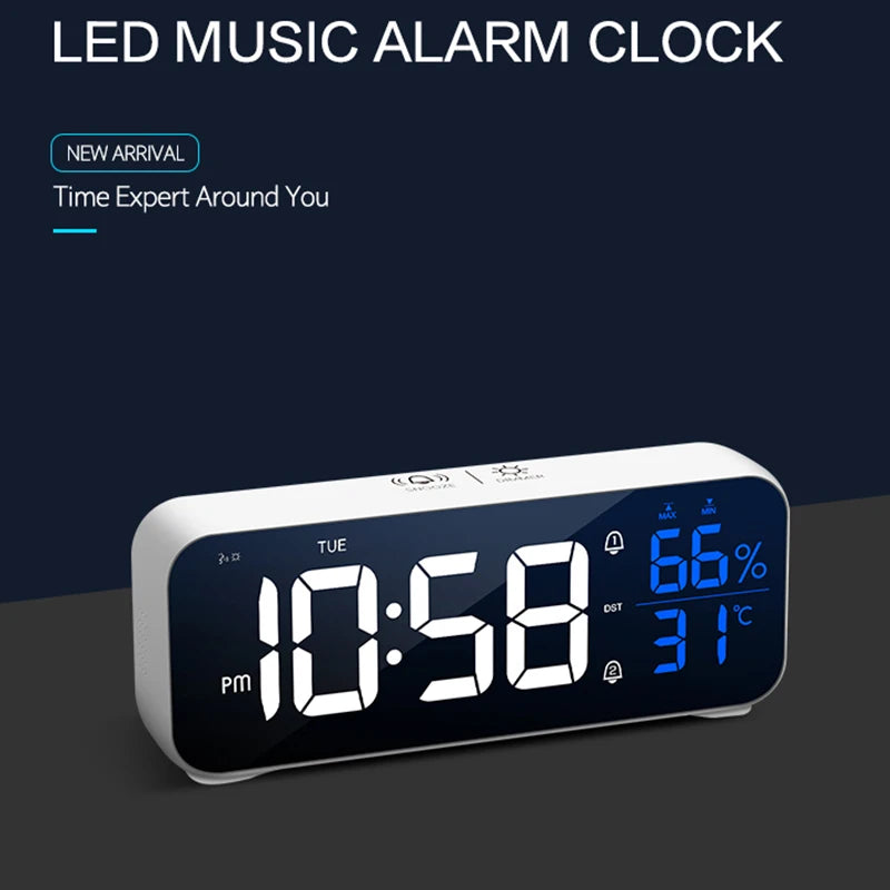 Digital Alarm Clock – Electronic Table Clock with Temperature, Humidity & Dual Alarms