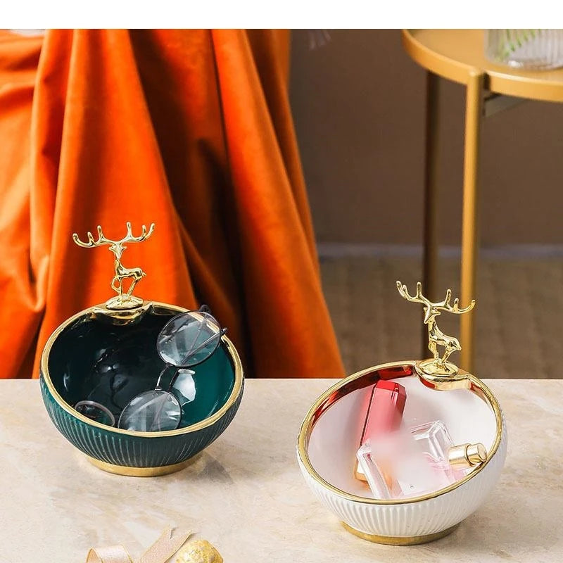 Gilded Deer Decorative Bowl