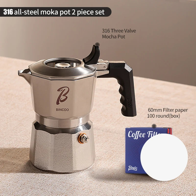 Bincoo 3-Valve Stainless Steel Moka Pot