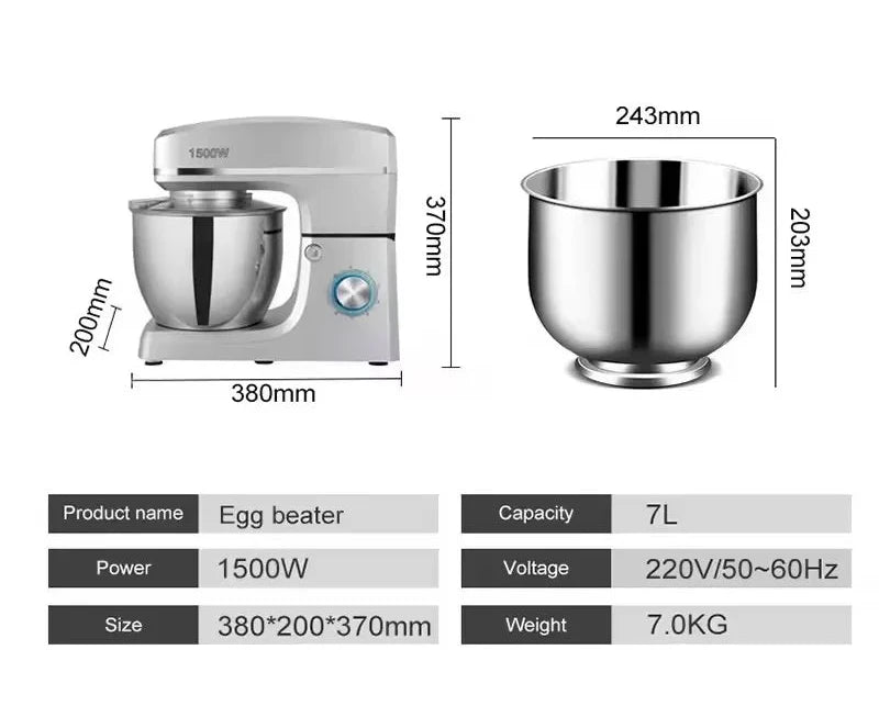 1500W Stand Mixer with 7L Stainless Steel Bowl