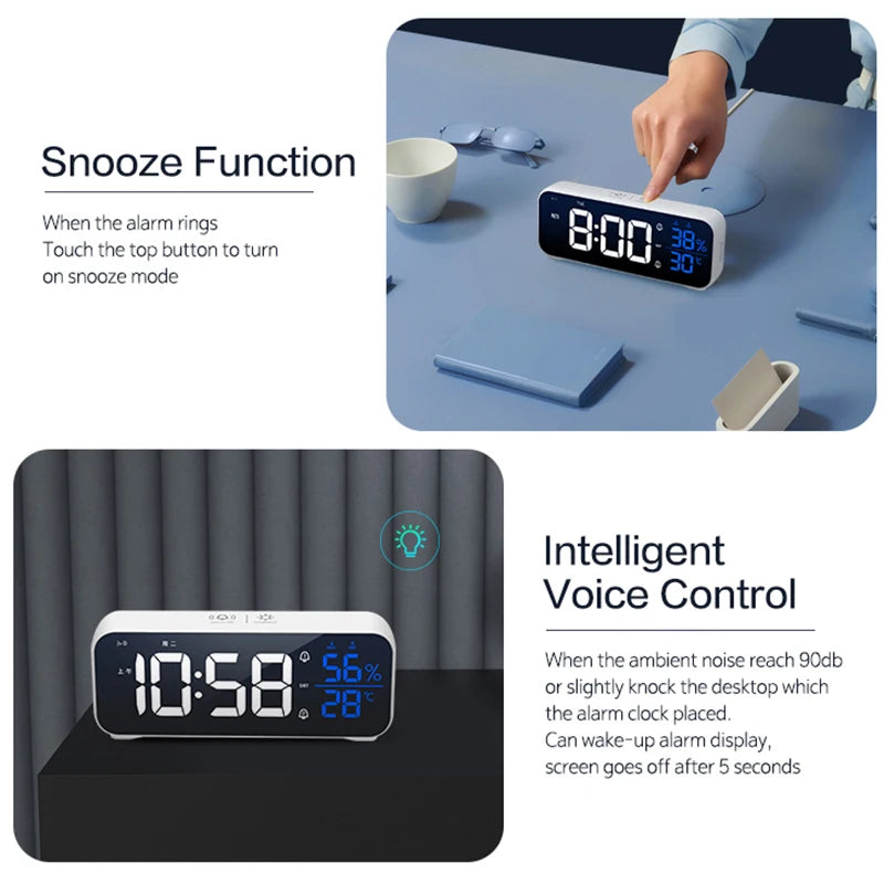 Digital Alarm Clock – Electronic Table Clock with Temperature, Humidity & Dual Alarms