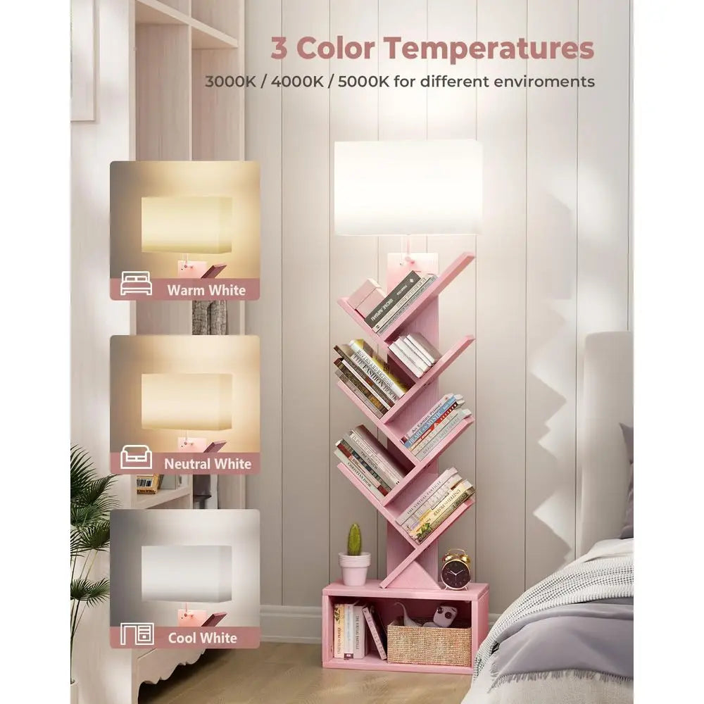 Pink 6-Tier Narrow Bookshelf with Storage Cabinet
