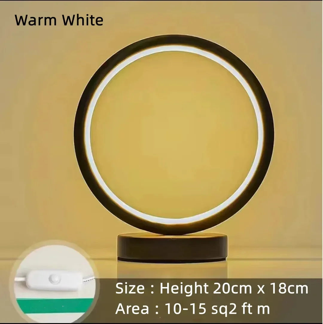 20cm LED Ring Table Lamp – Dimmable Circular Night Light