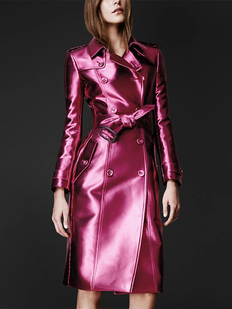 Shiny Patent Leather Trench Coat