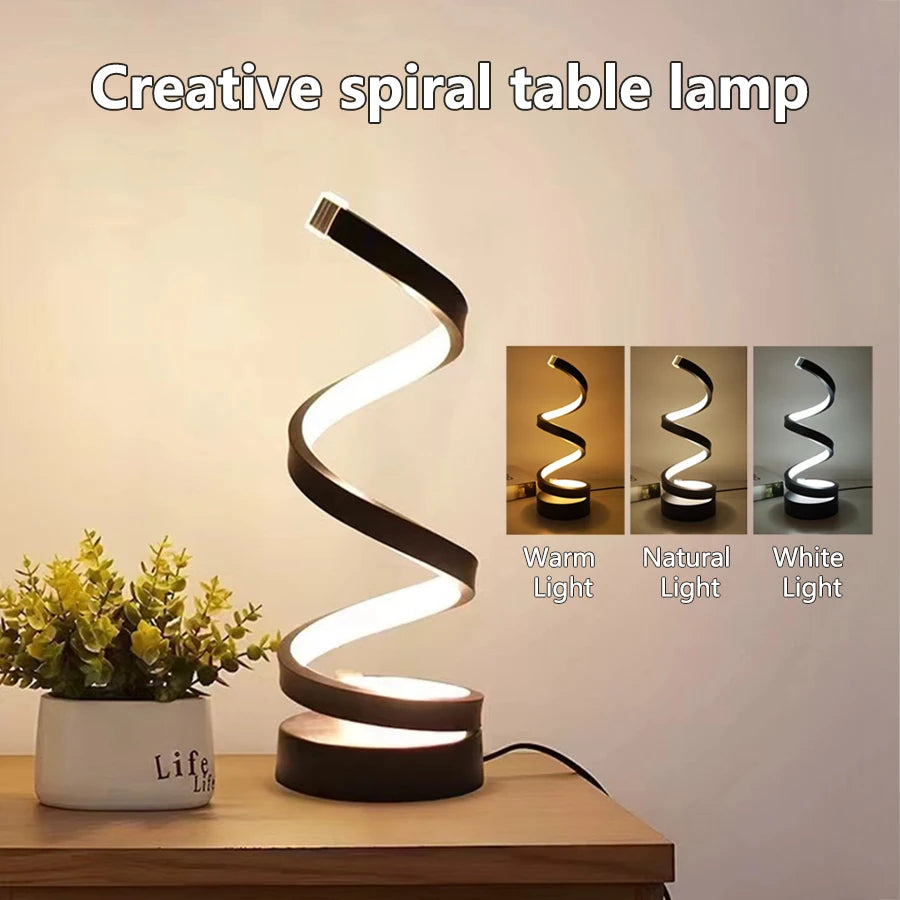 Modern Spiral LED Table Lamp – Dimmable Bedside & Desk Light