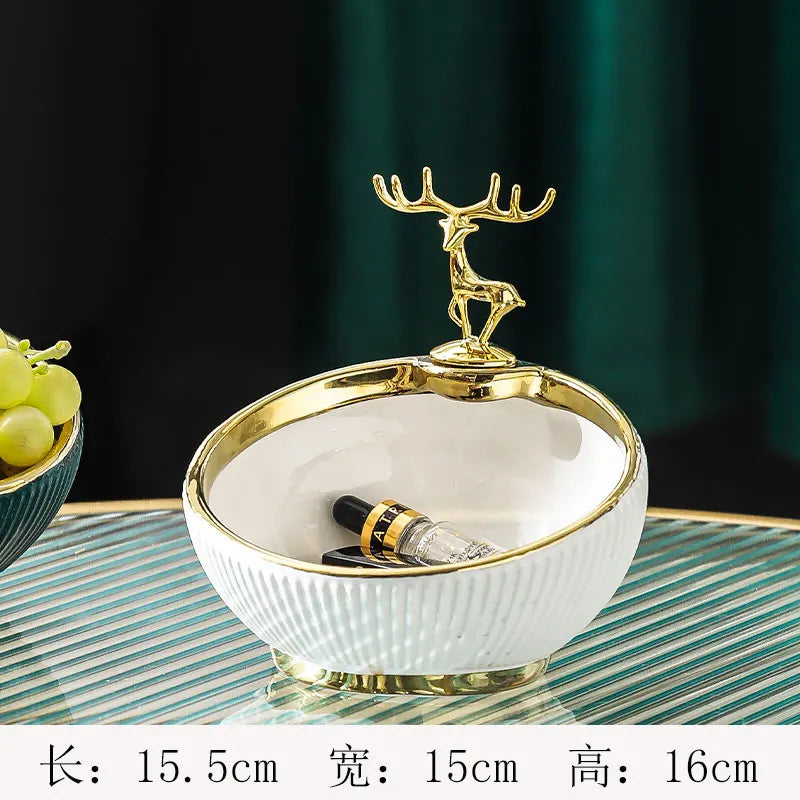 Gilded Deer Decorative Bowl