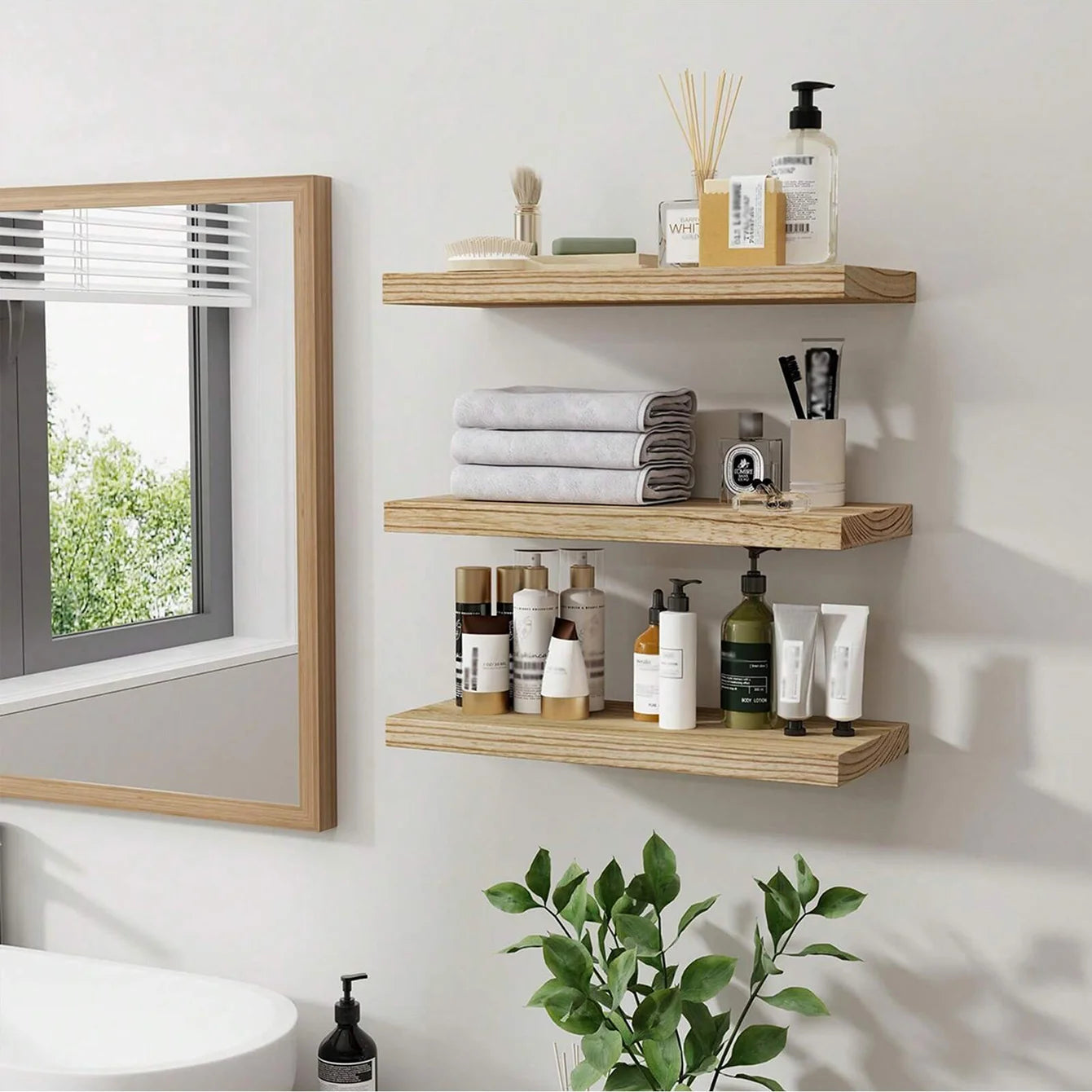 Rustic Wooden Floating Wall Shelf