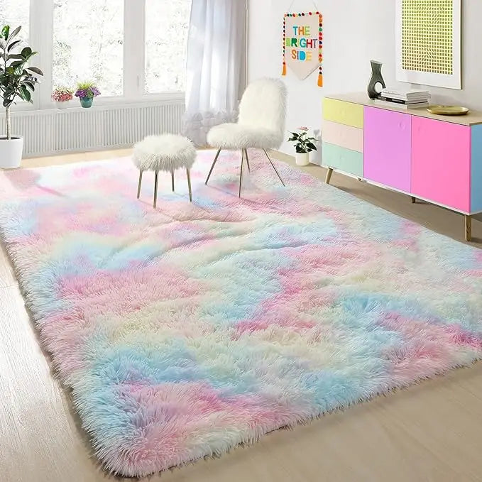 Soft Tie-Dye Plush Carpet – Modern Cozy Bedroom & Living Room Rug