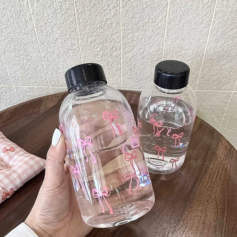 Portable Bowknot Drinking Bottle – Plastic Cup with Straw Lid