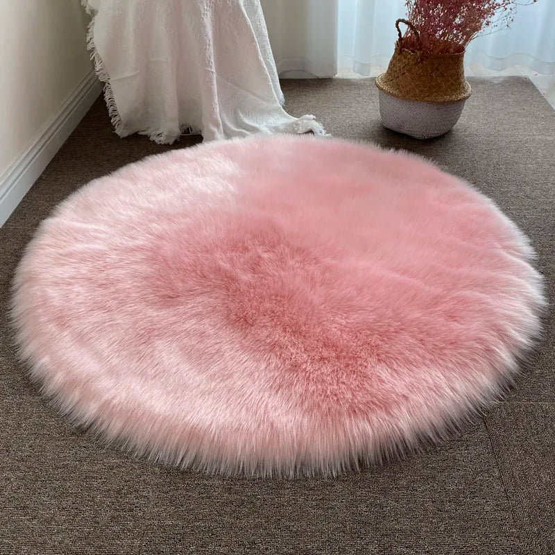 Round Shaggy Faux Sheepskin Rug – Soft Fluffy Plush Carpet for Bedroom & Living Room