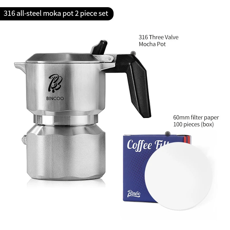 Bincoo 3-Valve Stainless Steel Moka Pot
