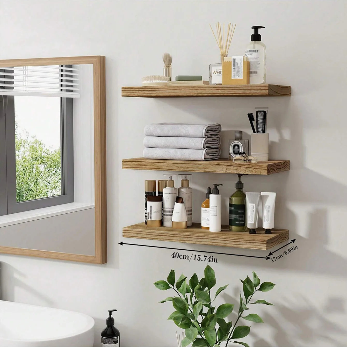 Rustic Wooden Floating Wall Shelf