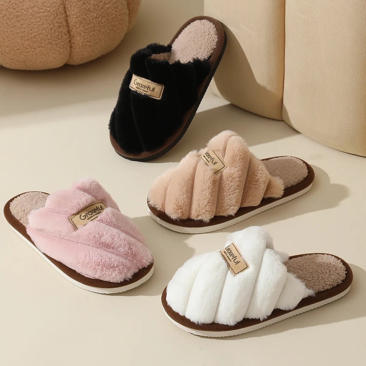 Winter Warm Plush Indoor Slippers – Non-Slip Soft Comfort Home Shoes