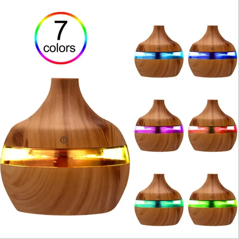 Wood Grain Ultrasonic Aroma Diffuser – 300ml Cool Mist Humidifier