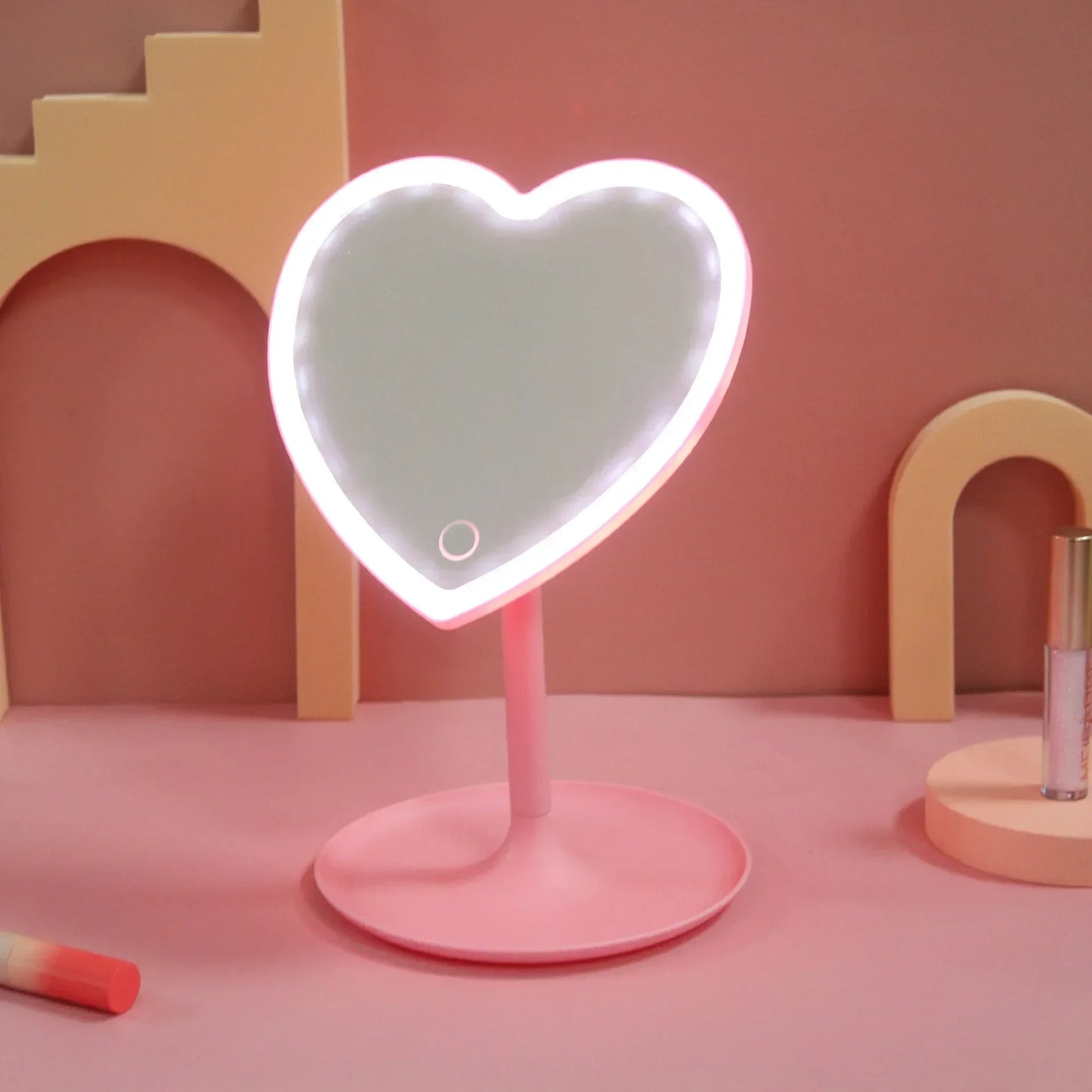 Heart-Shaped LED Makeup Mirror