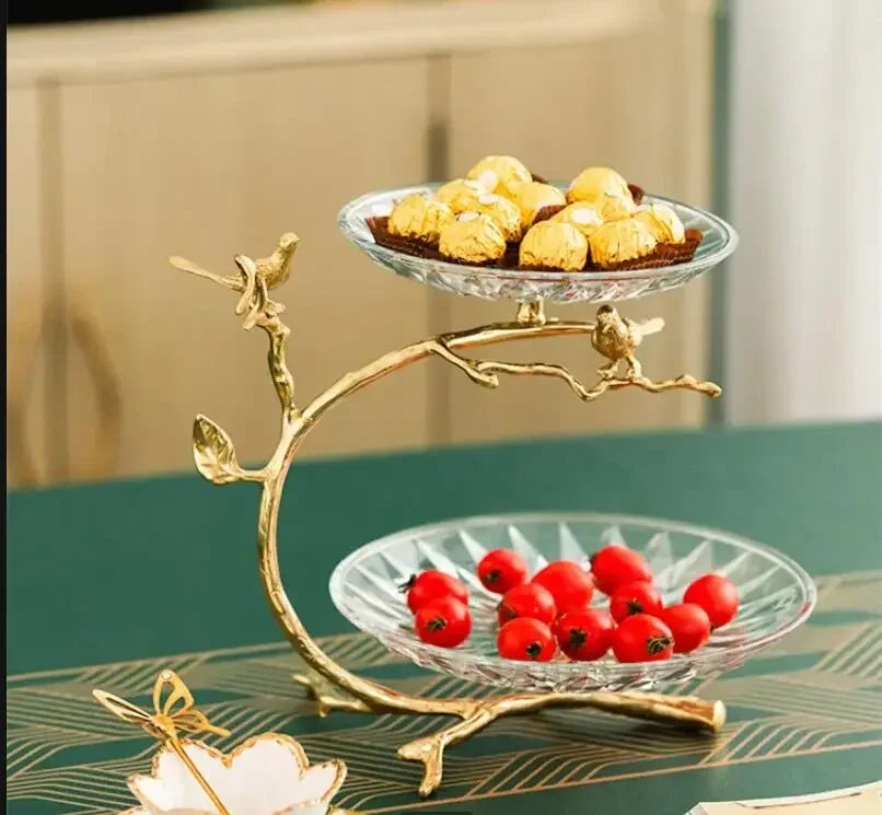 2-Layer Brass Glass Dessert Stand