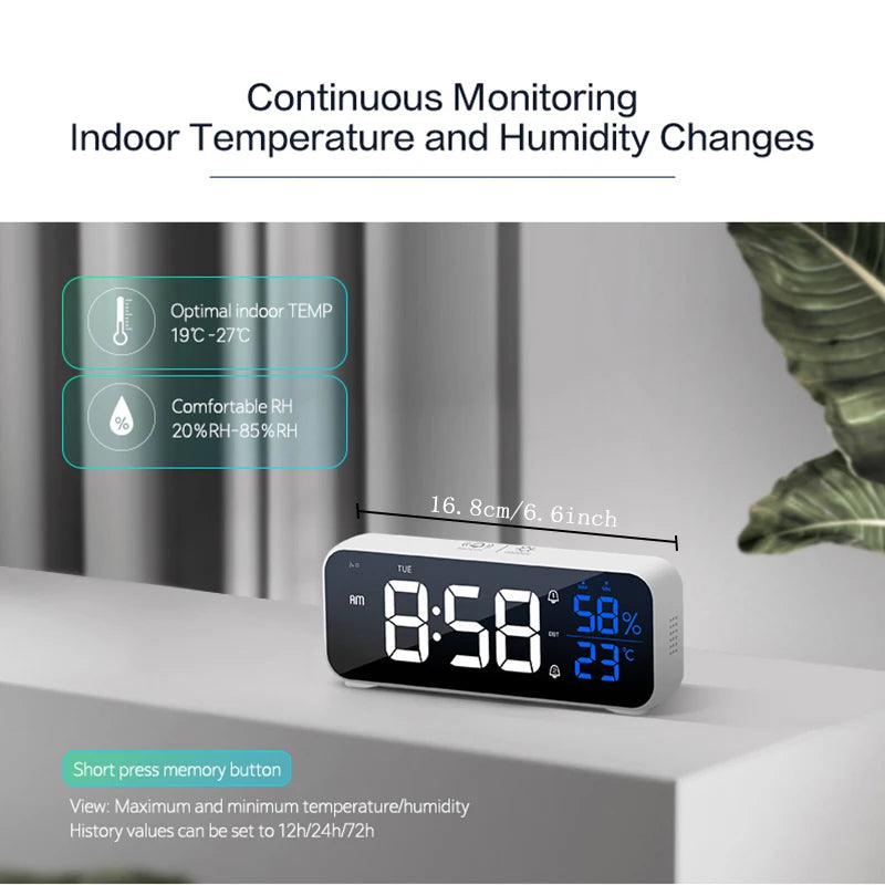 Digital Alarm Clock – Electronic Table Clock with Temperature, Humidity & Dual Alarms